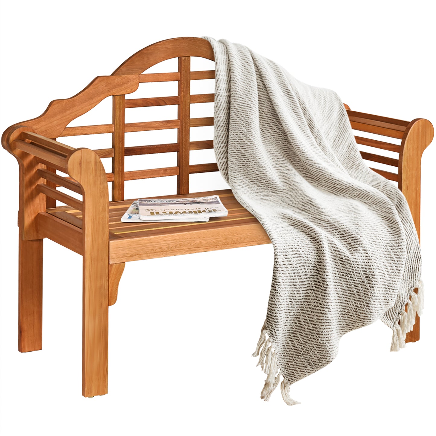 Eucalyptus Wood Folding Bench with Backrest - 49 Inch
