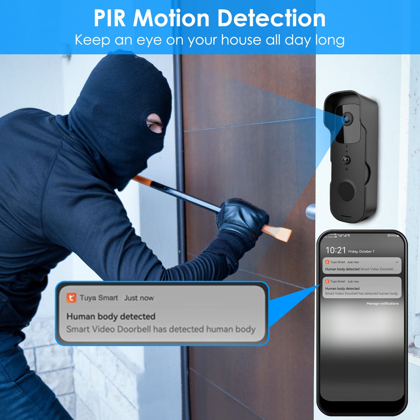 Smart Wi-Fi Video Doorbell with Two-Way Audio & Night Vision