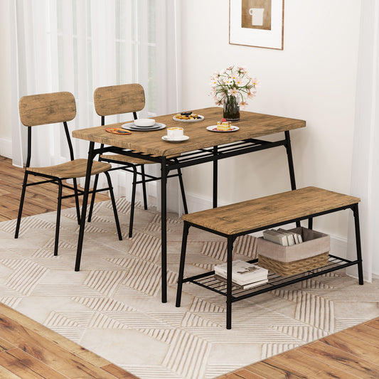 4-Piece Dining Table Set with Bench and 2 Chairs