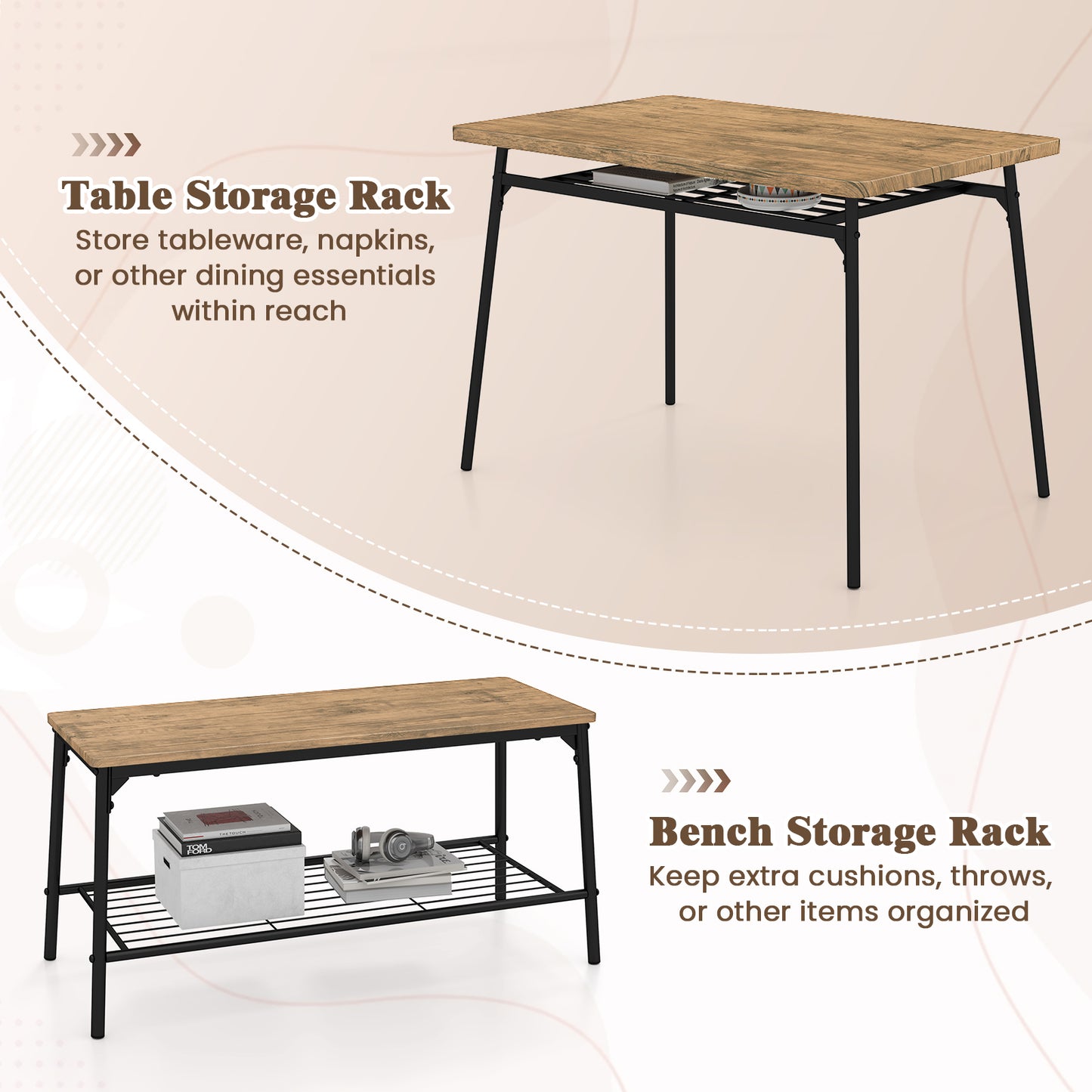 4-Piece Dining Table Set with Bench and 2 Chairs