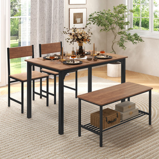 4-Piece Dining Table Set with Bench and 2 Chairs