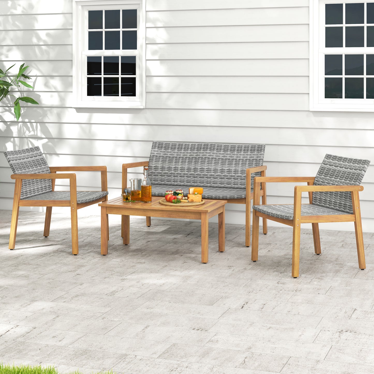 4-Piece Patio Conversation Set with Loveseat and Coffee Table