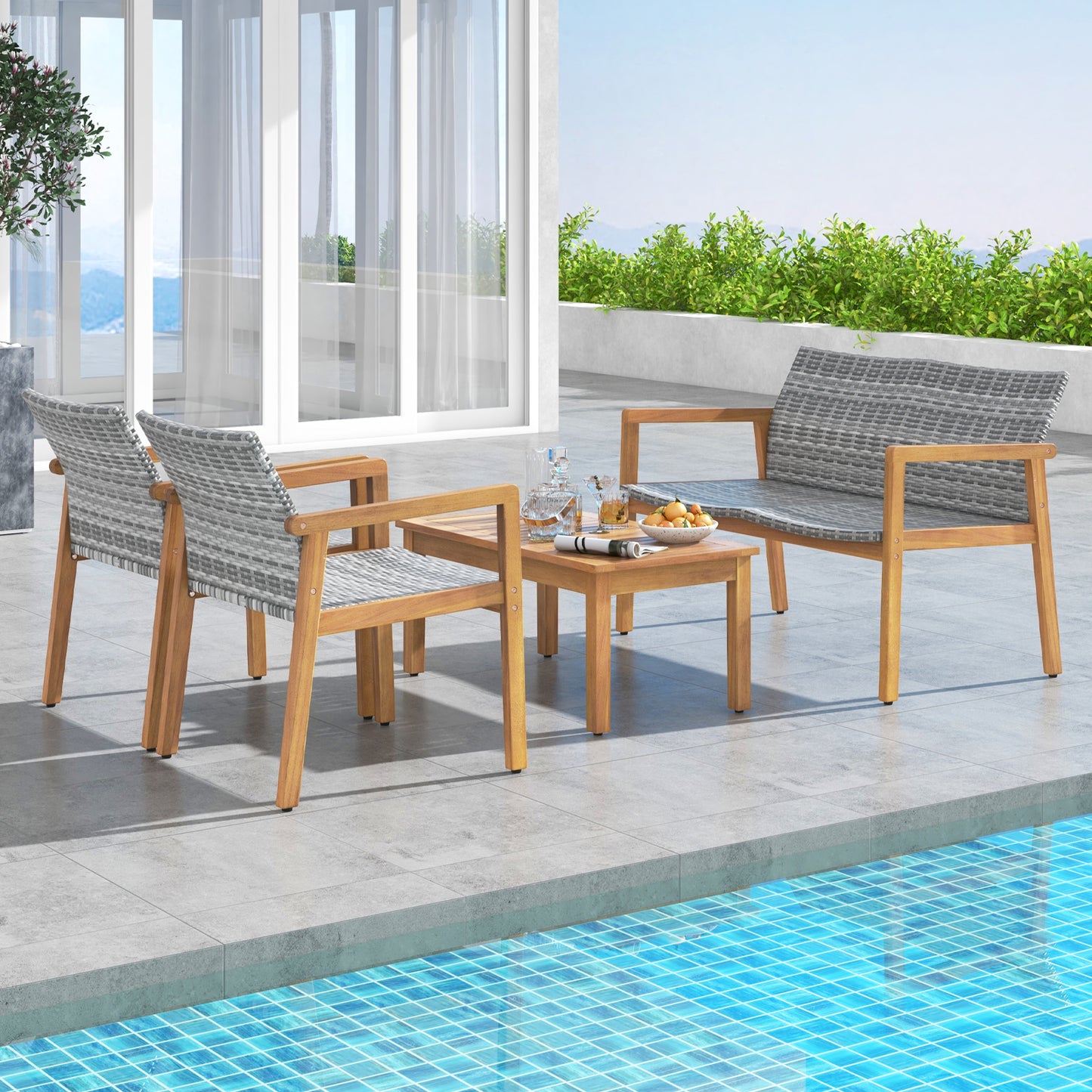 4-Piece Patio Conversation Set with Loveseat and Coffee Table