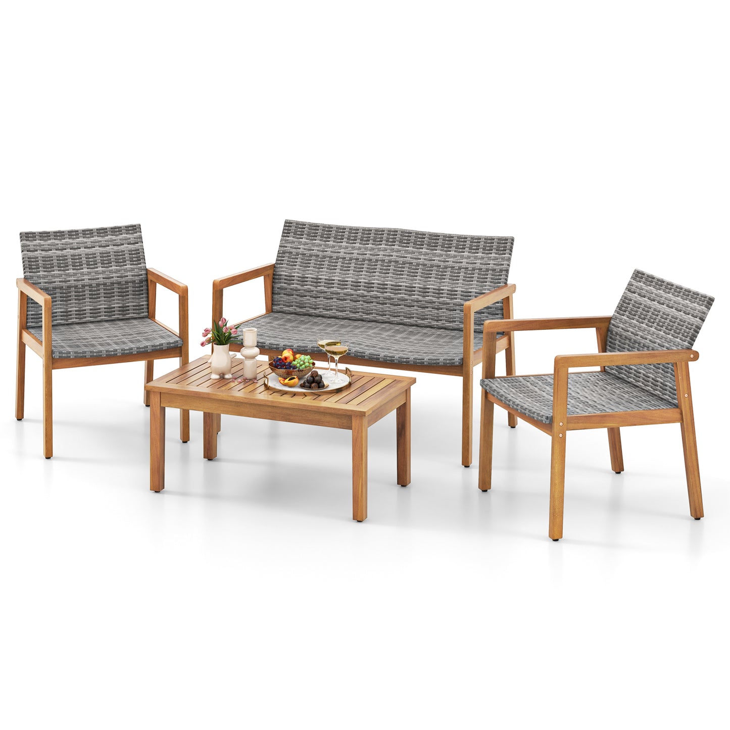 4-Piece Patio Conversation Set with Loveseat and Coffee Table