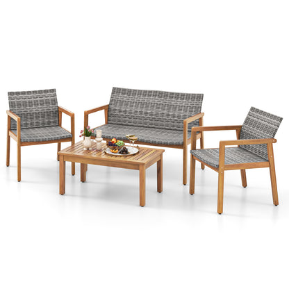 4-Piece Patio Conversation Set with Loveseat and Coffee Table