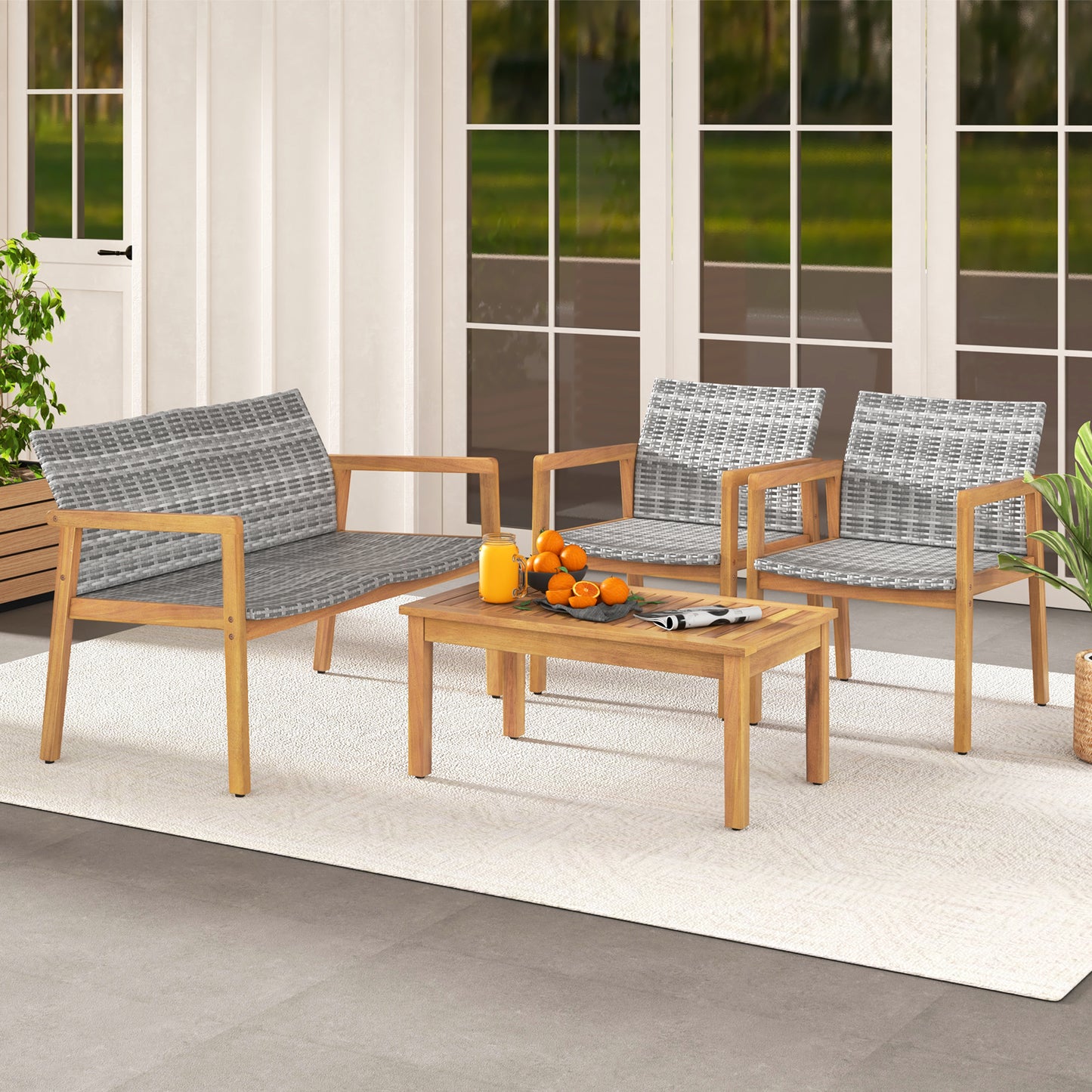 4-Piece Patio Conversation Set with Loveseat and Coffee Table