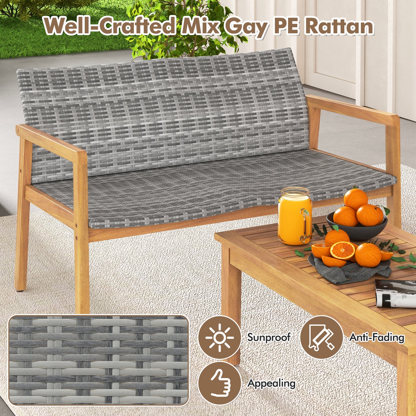 4-Piece Patio Conversation Set with Loveseat and Coffee Table