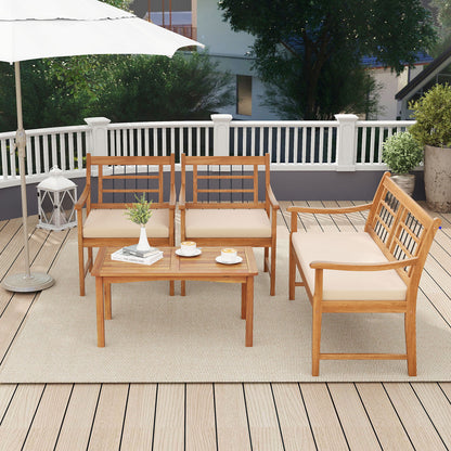 4-Piece Acacia Wood Patio Conversation Set with Cushions
