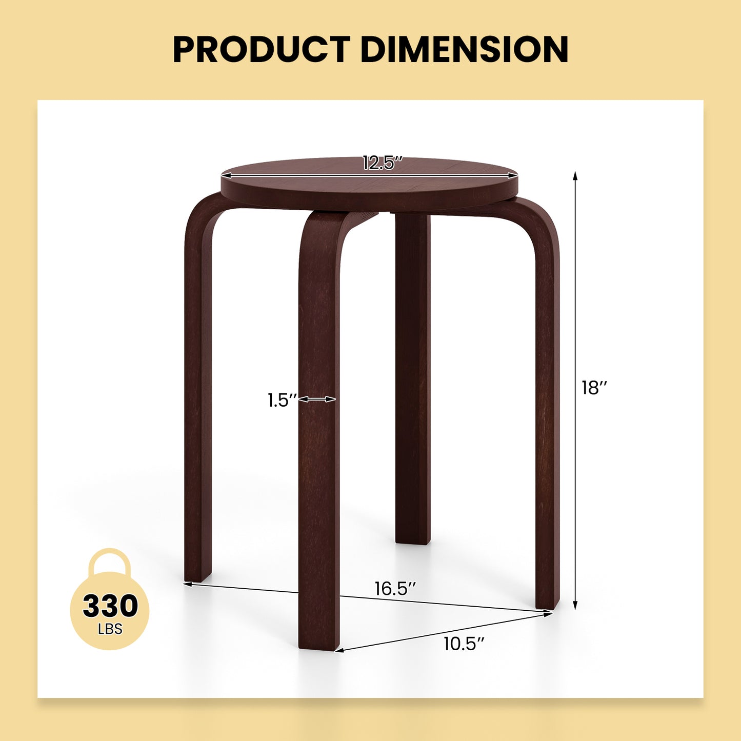 18-Inch Backless Wooden Dining Chairs - Set of 4