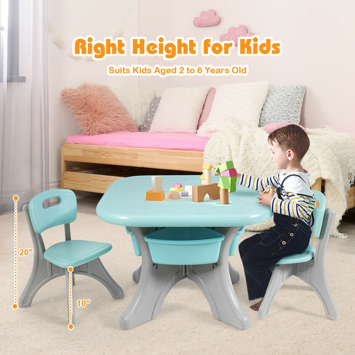 Kids Table and Chair Set with Storage Drawers - 3 Piece
