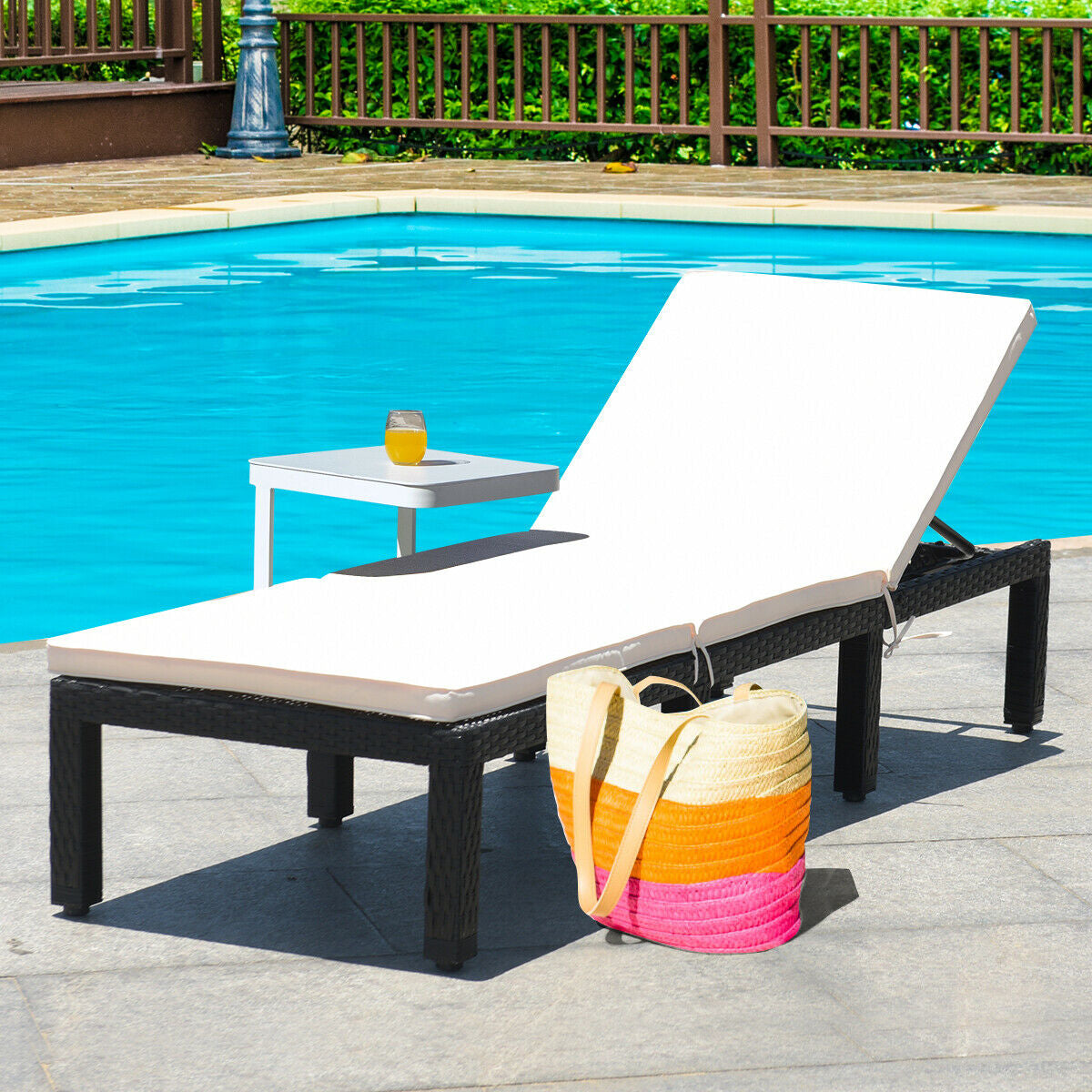 Adjustable Patio Chaise Lounge Chair with Cushion