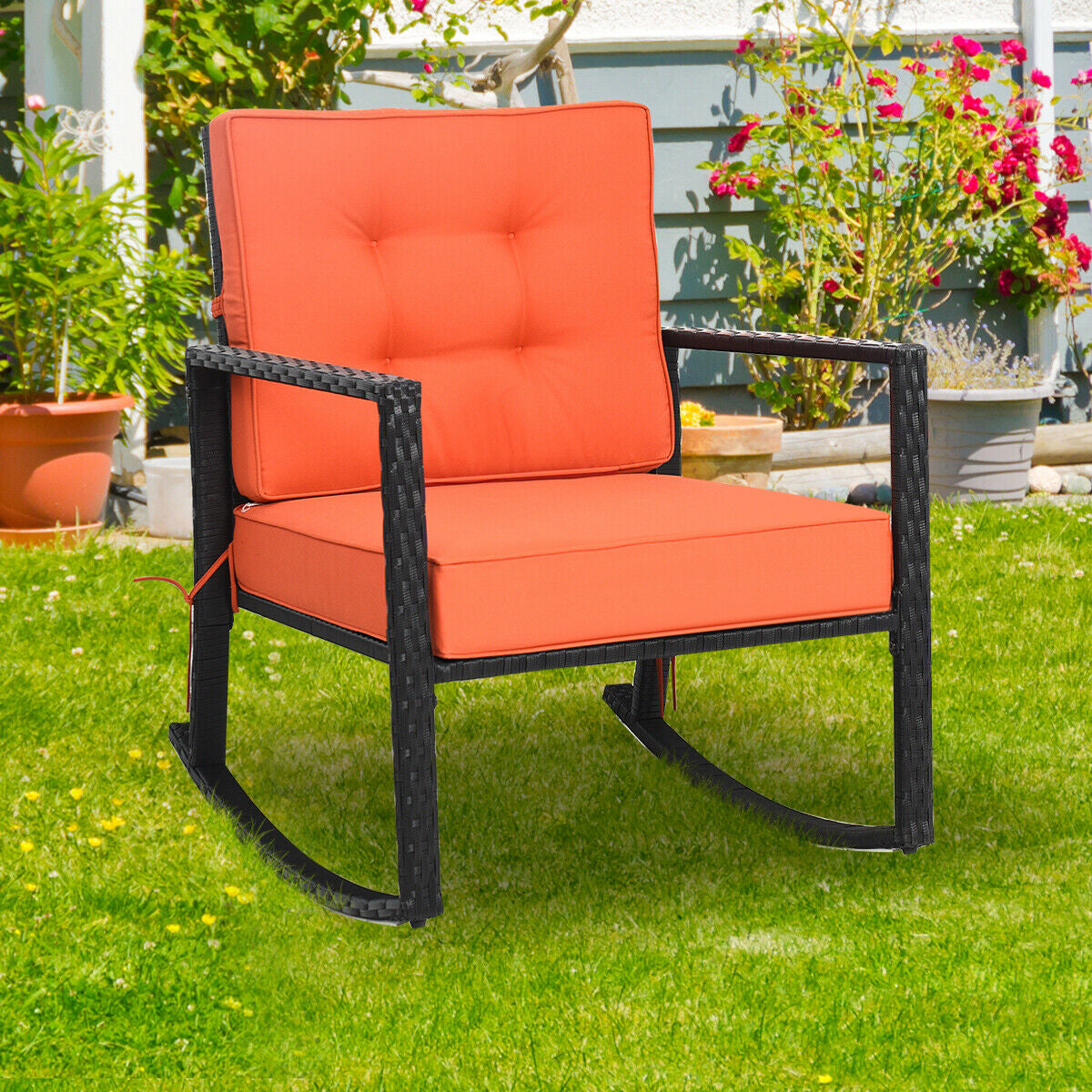 Rattan Rocking Chair with Cushion for Patio
