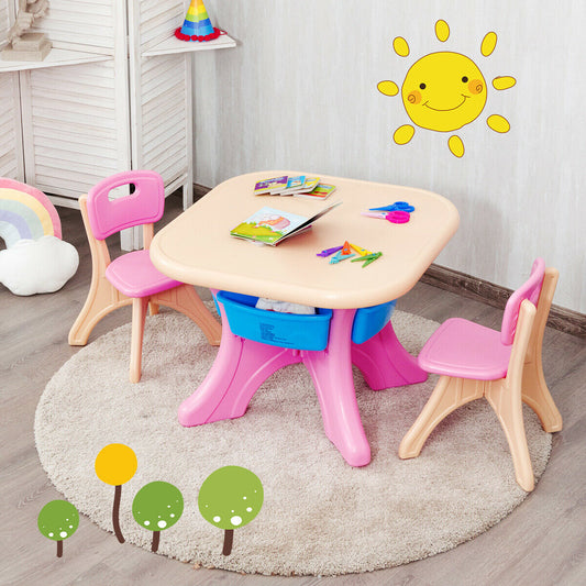 Kids Table and Chair Set with Storage Drawers - 3 Piece