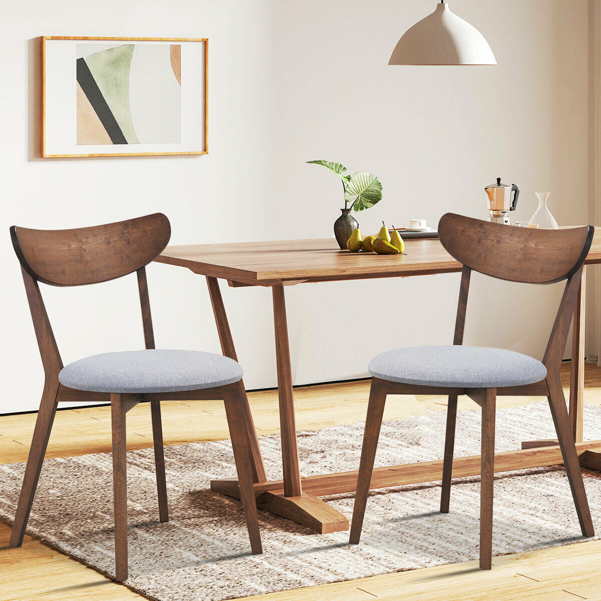 Upholstered Dining Chairs Set of 2 with Curved Back