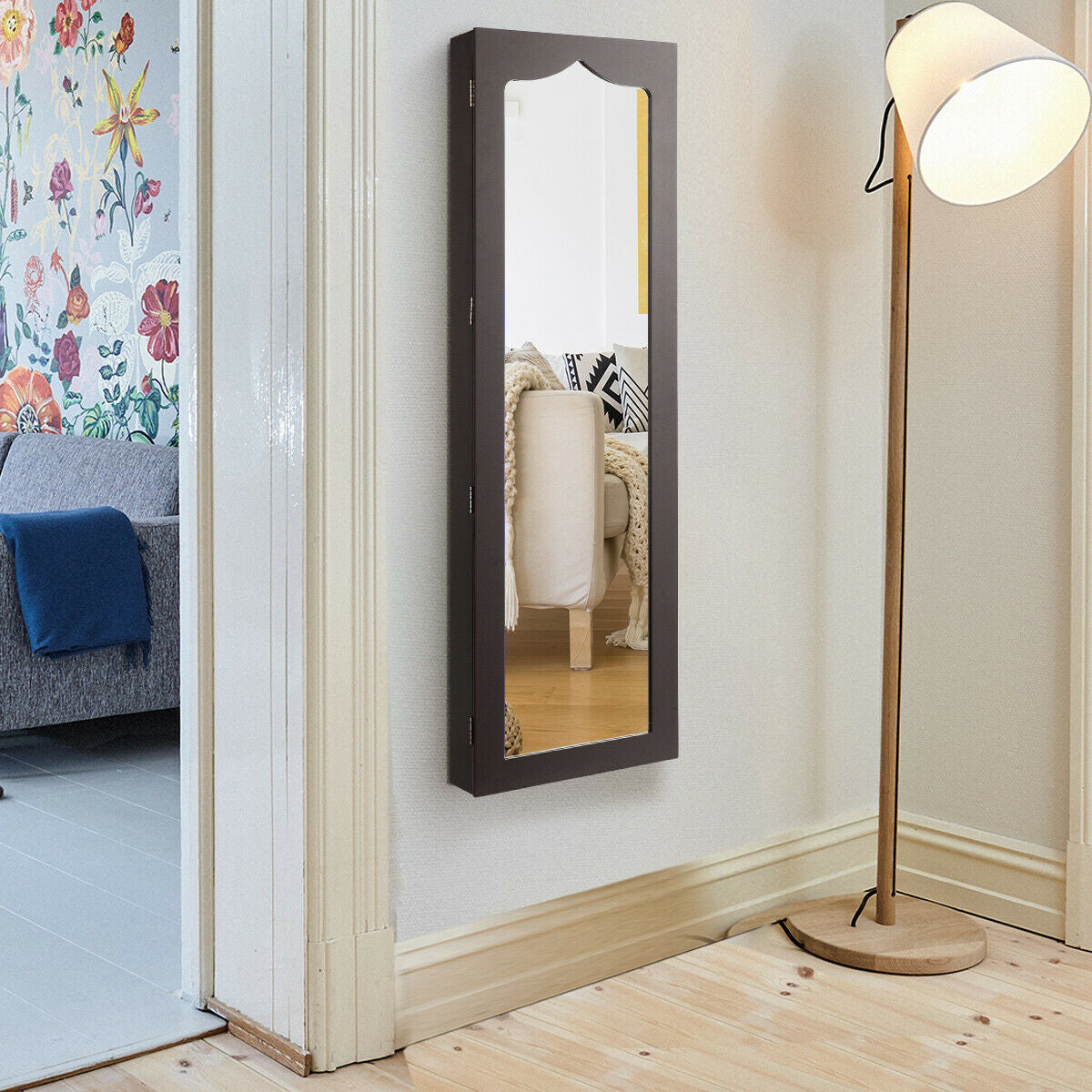 Wall Mounted Jewelry Armoire with LED Mirror - 47.5" Brown