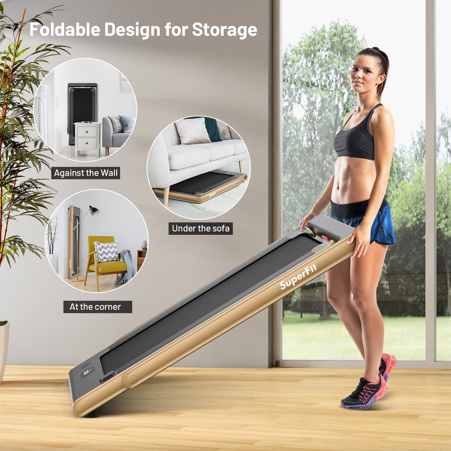 2-in-1 Folding Treadmill with Dual Display and Remote Control