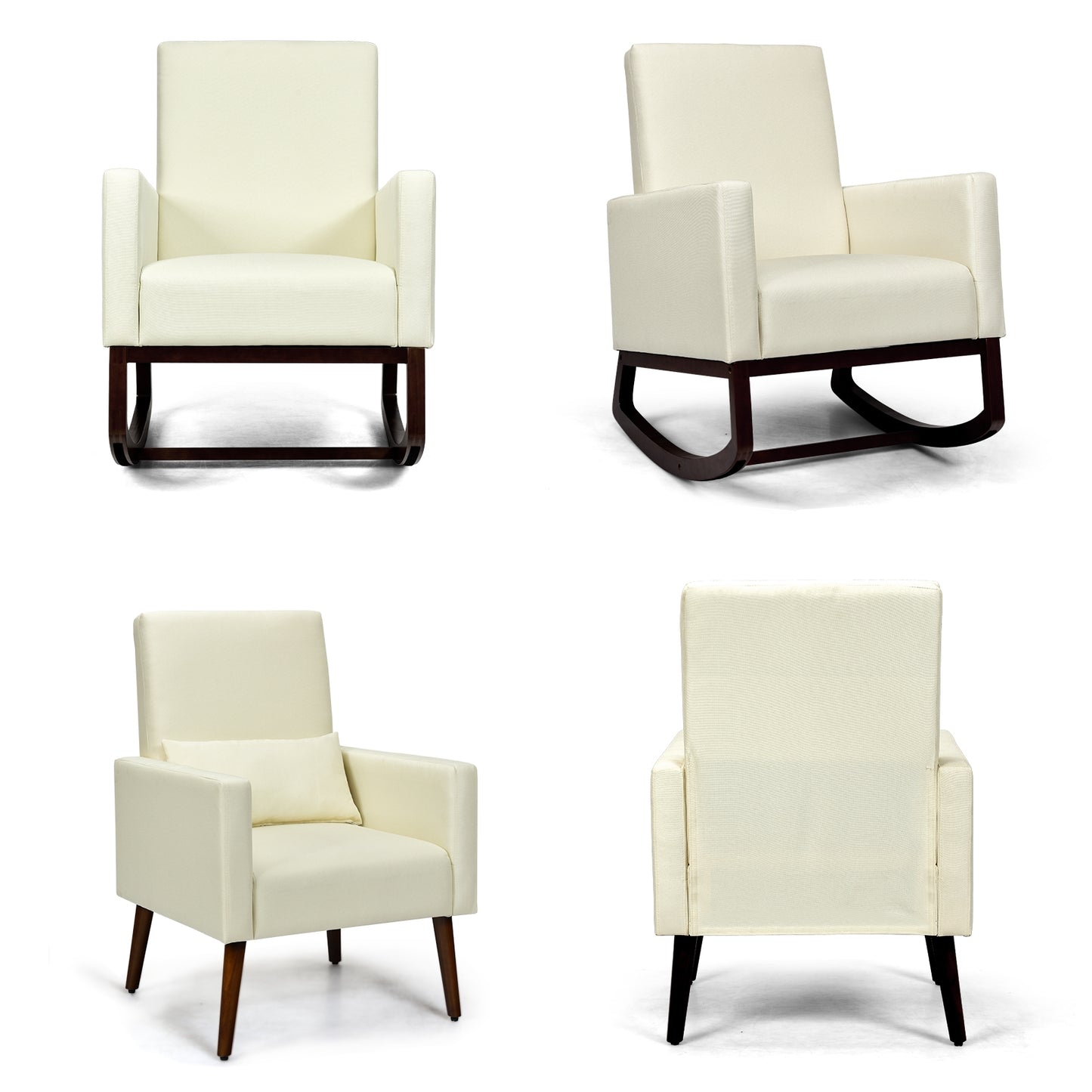 2-in-1 Rocking Chair with Pillow, Beige Linen Upholstery
