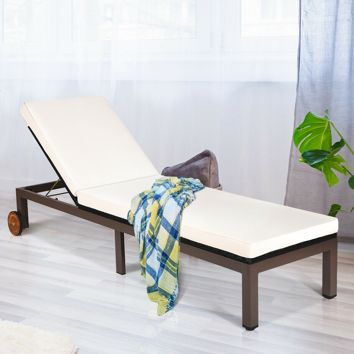Adjustable Patio Chaise Lounge Chair with Cushion