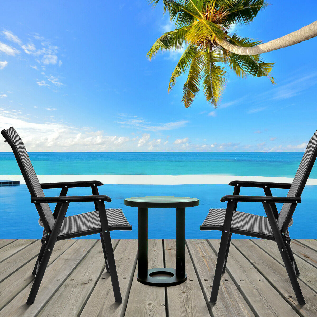 Folding Patio Dining Chairs Set of 2 with Armrests