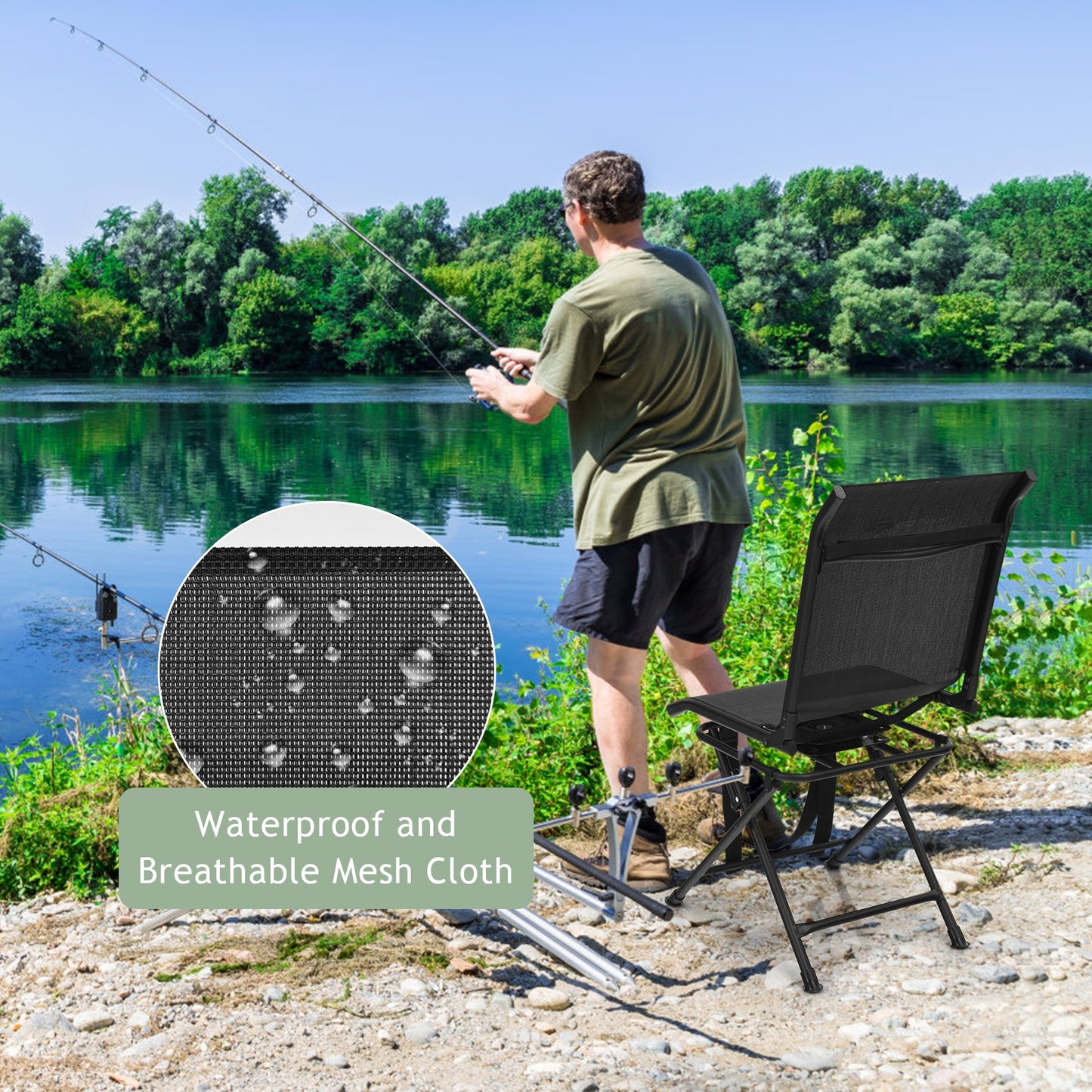 360° Swivel Folding Camping Chair with Iron Frame