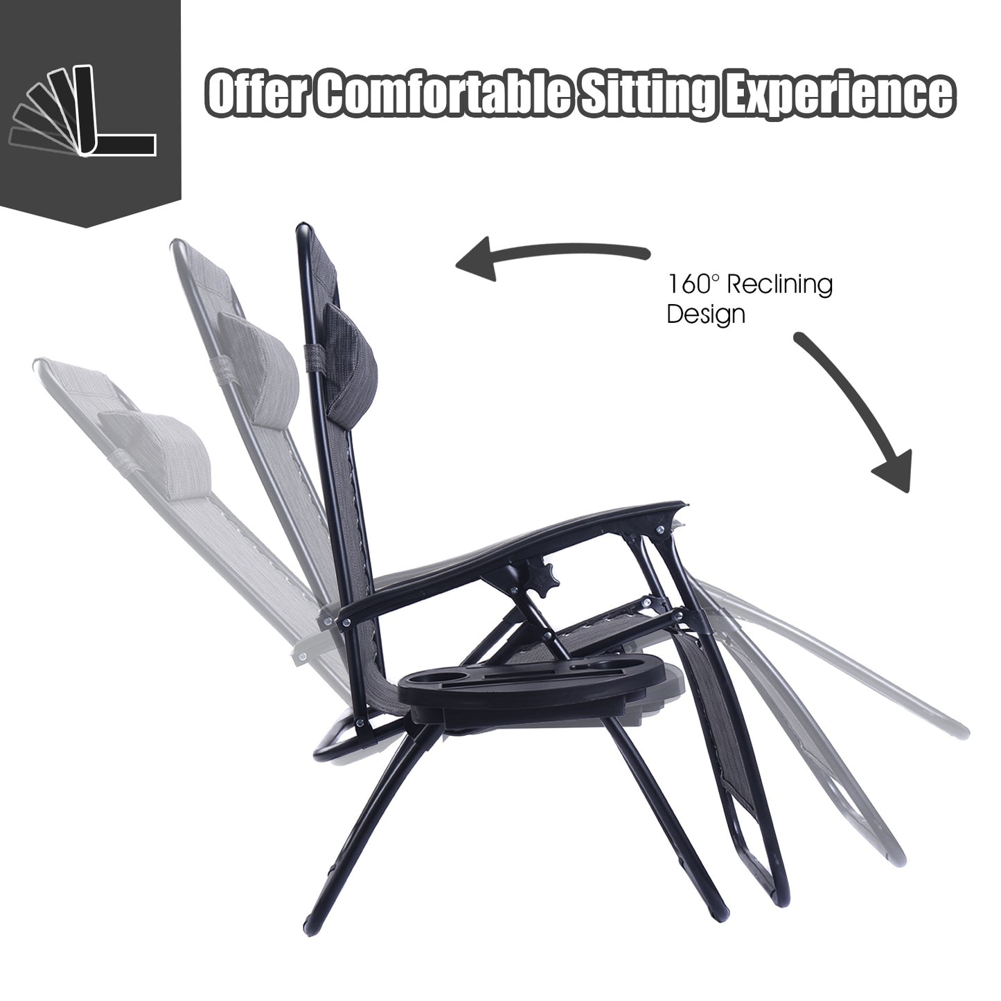 Zero Gravity Folding Lounge Chair Set of 2 with Pillow