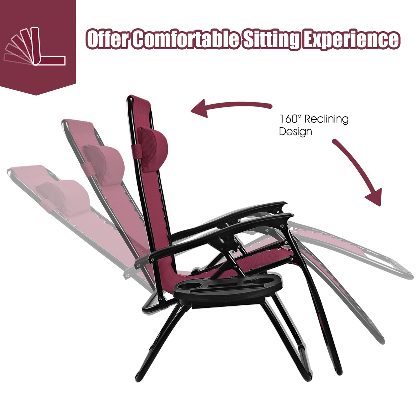Zero Gravity Folding Lounge Chair Set of 2 with Pillow