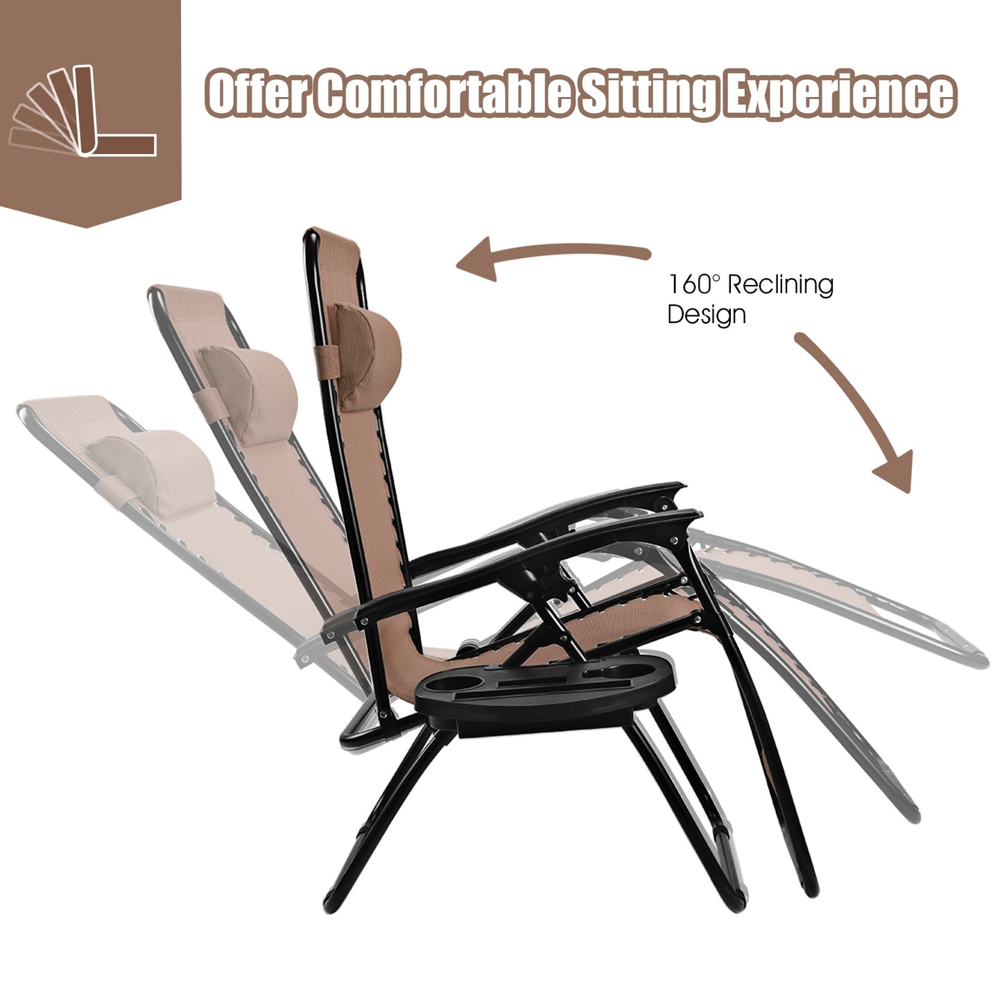 Zero Gravity Folding Lounge Chair Set of 2 with Pillow