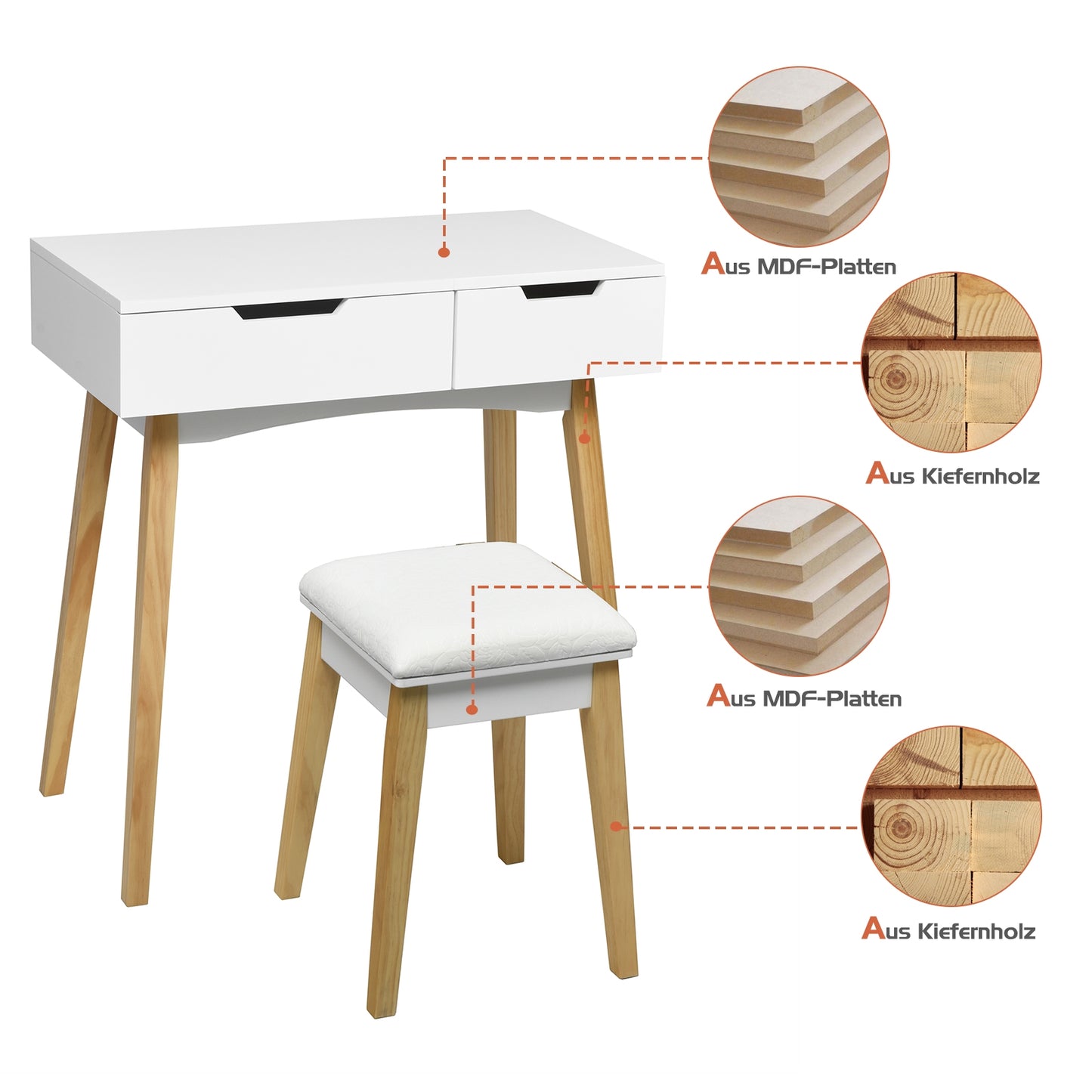 Vanity Table with Flip Top Mirror and Cushioned Stool