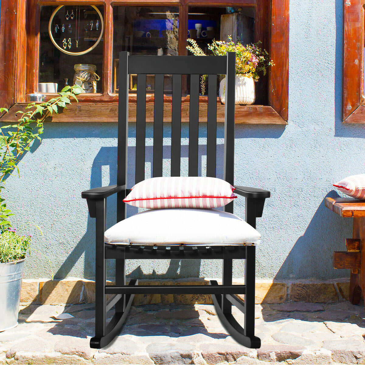 Acacia Wood Rocking Chair with High Back for Patio
