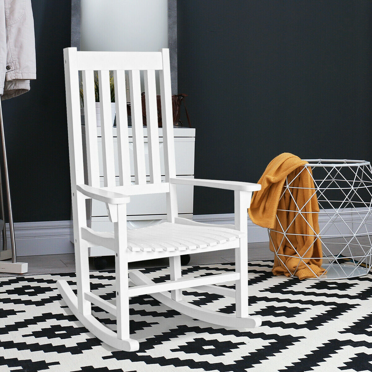 Acacia Wood Rocking Chair with High Back for Patio
