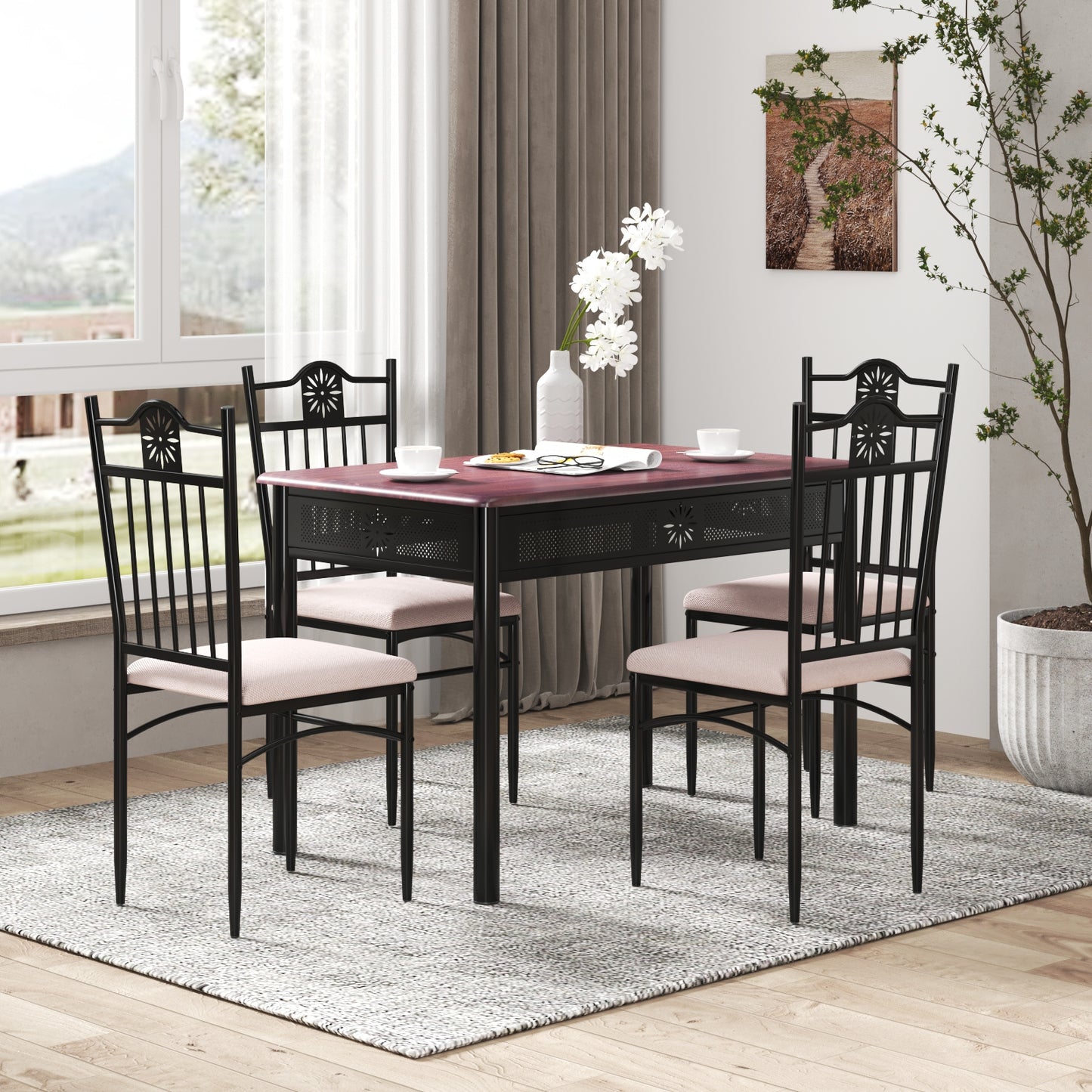 5-Piece Dining Set with Cushioned Chairs and Metal Frame