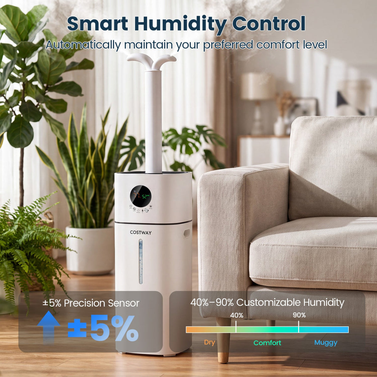 Cool Mist Humidifier 4.2 Gallon for Large Rooms 1200 sq.ft