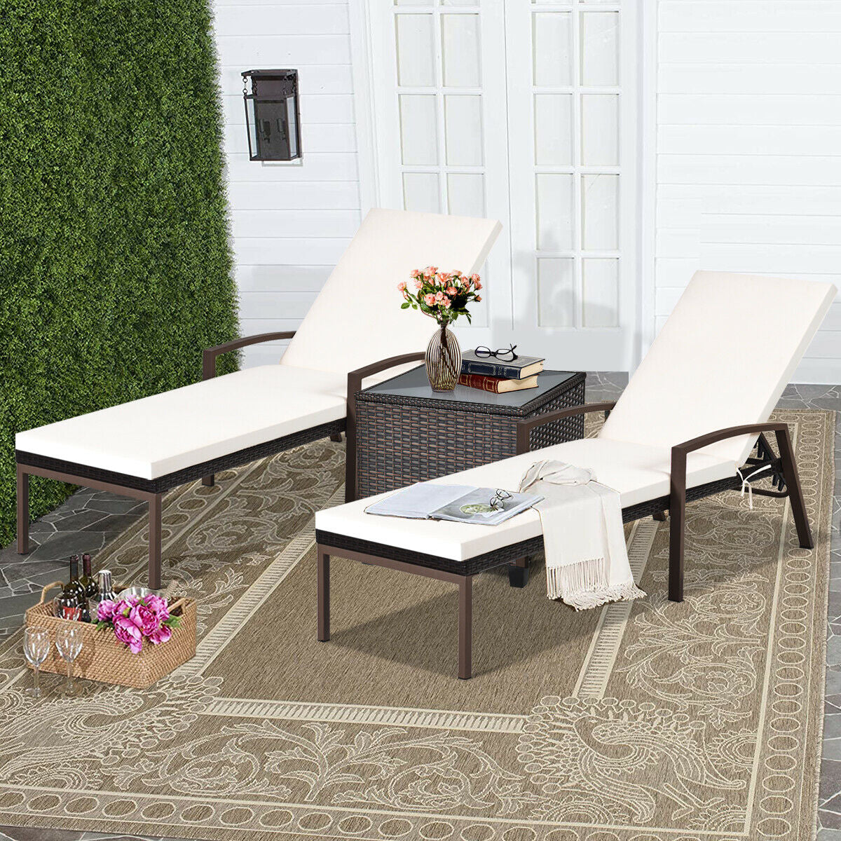 Adjustable Patio Chaise Lounge Chair Set with Cushions