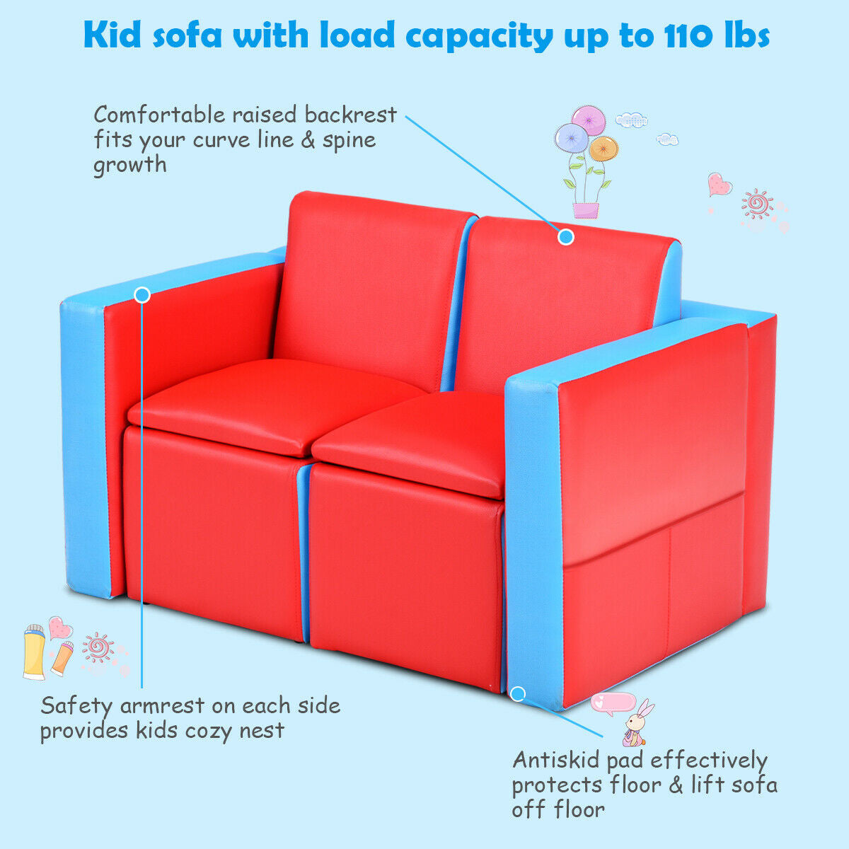 Kids Sofa Table Chair Set - Convertible 3-in-1 Furniture