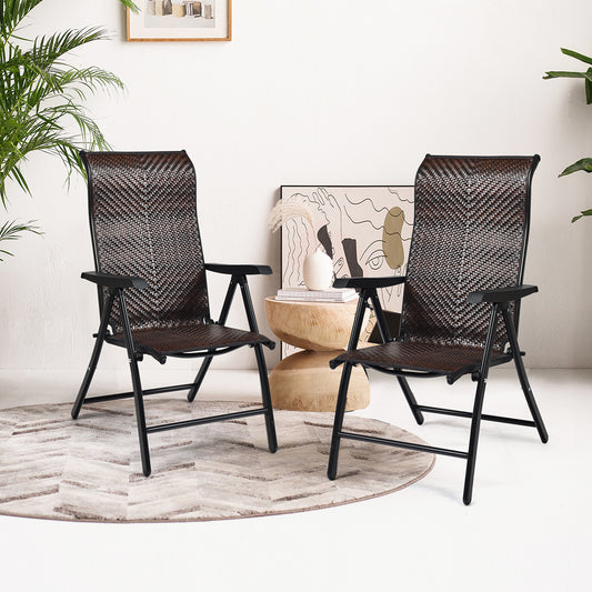 Folding Rattan Patio Reclining Chairs - Set of 2