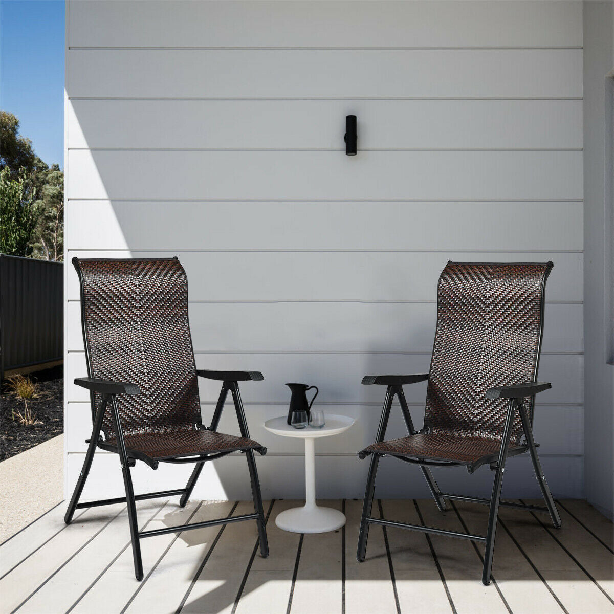 Folding Rattan Patio Chair with Adjustable Backrest