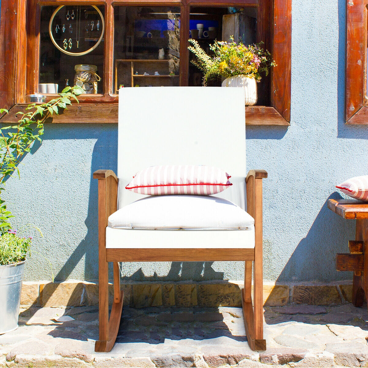Acacia Wood Rocking Chair with Washable Cushions