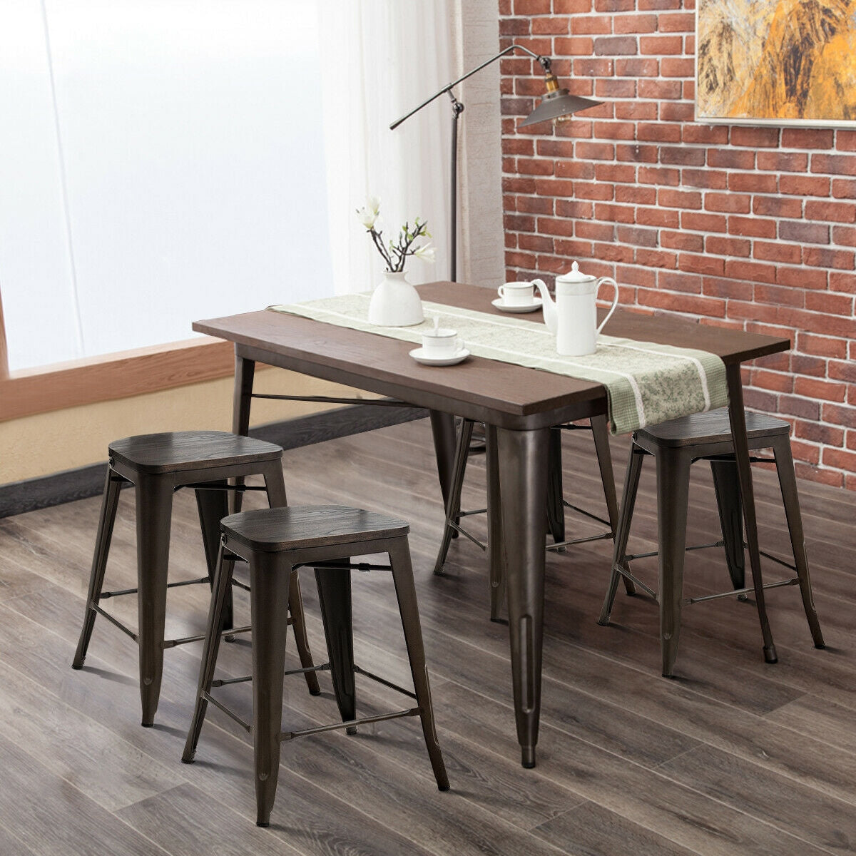 Industrial Metal Counter Stools with Removable Backrests Set of 4