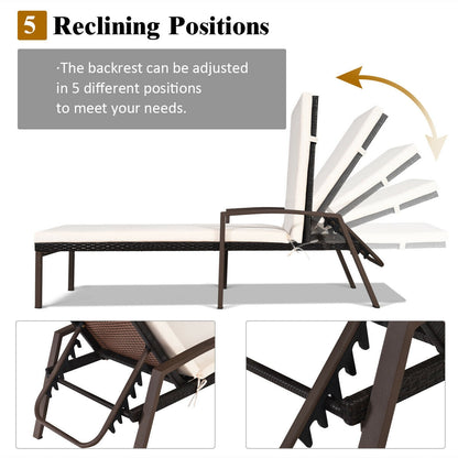 Adjustable Patio Chaise Lounge with Cushion - 5 Positions