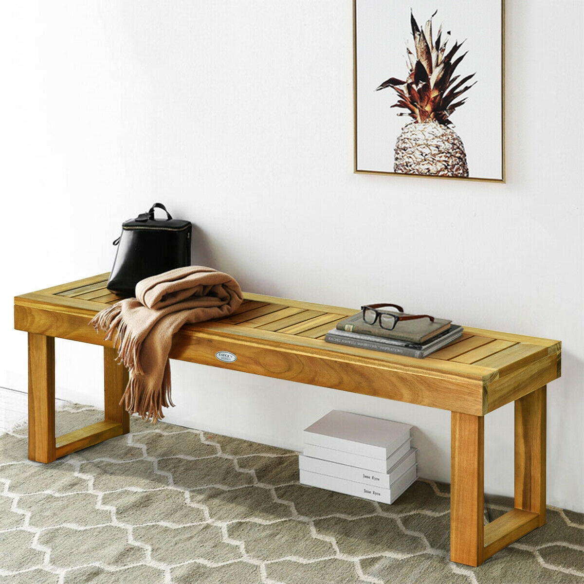 52-Inch Acacia Wood Dining Bench with Slatted Seat