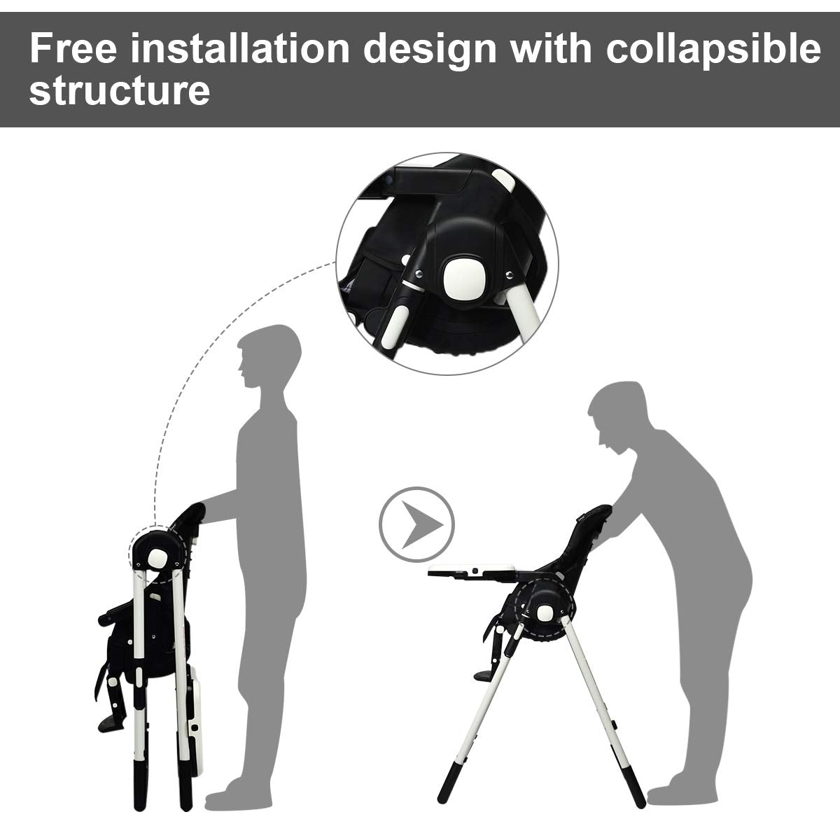 Foldable High Chair with Adjustable Backrest and Height