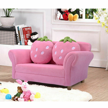 Kids Strawberry Armrest Sofa Chair with 2 Pillows - Pink