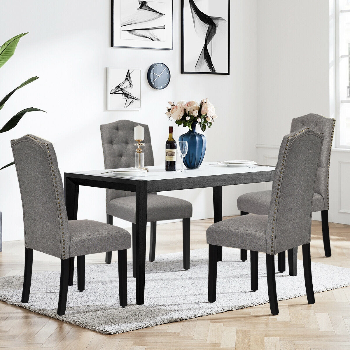 Tufted Upholstered Dining Chairs Set of 2 - Gray