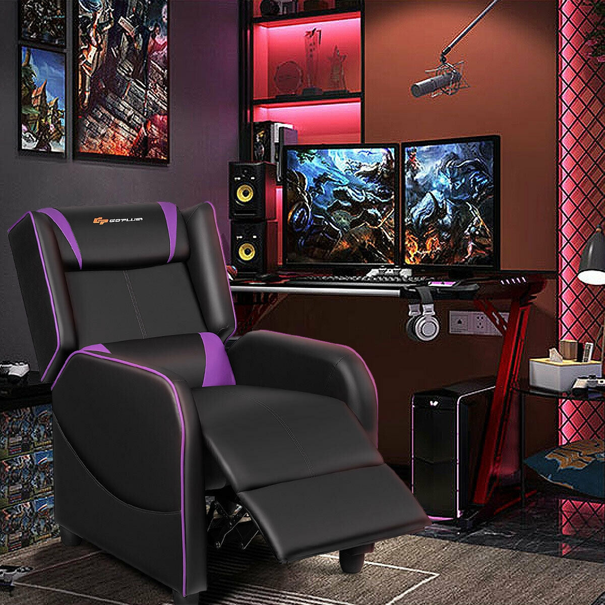 Massage Gaming Recliner Chair with Footrest - Purple