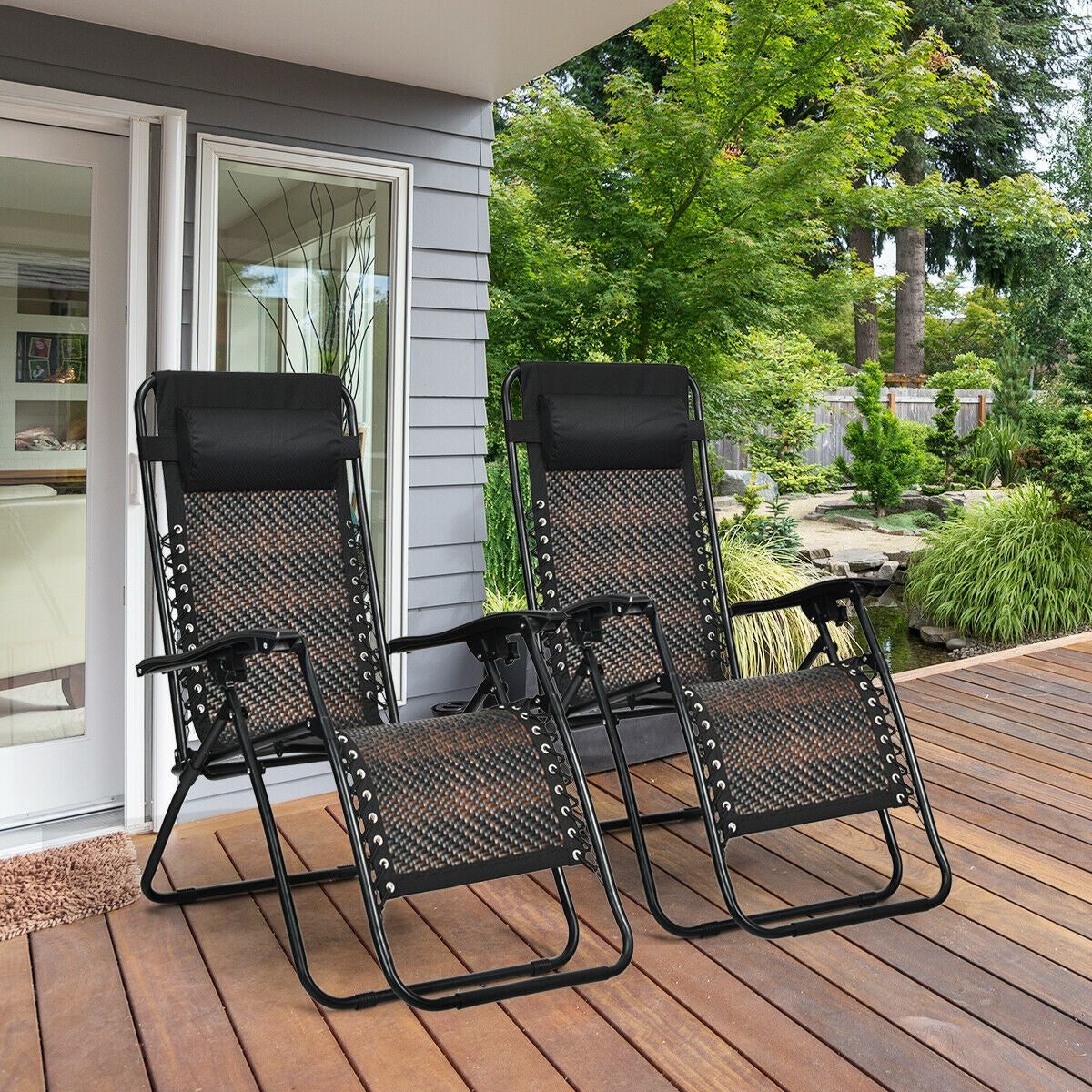 Folding Zero Gravity Lounge Chair Set - 2 Piece Rattan