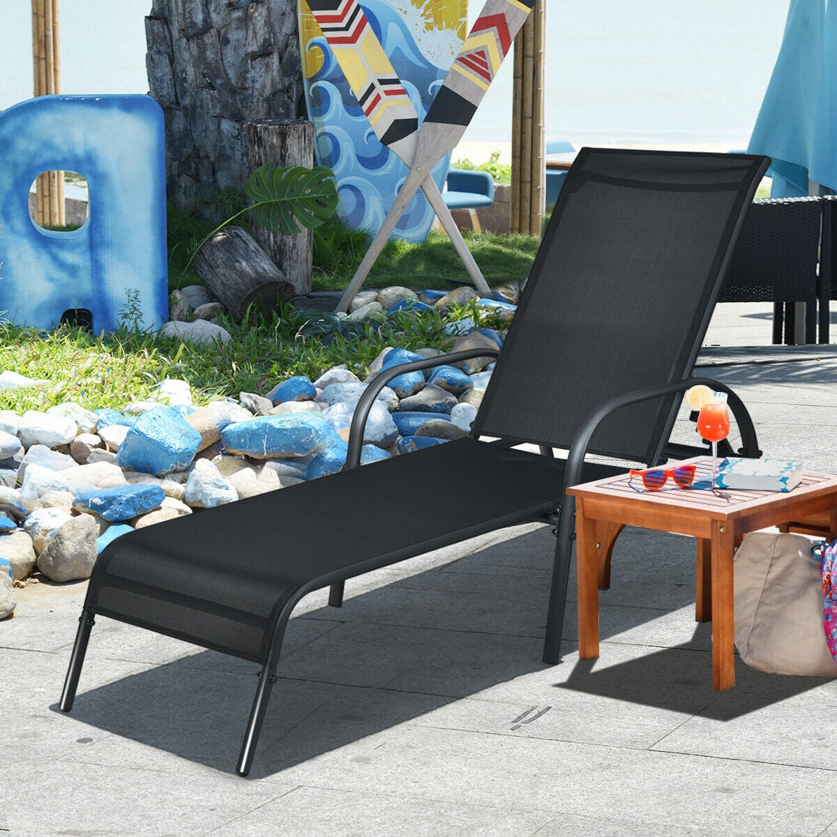 Adjustable Patio Chaise Lounge Chair with 5-Position Backrest
