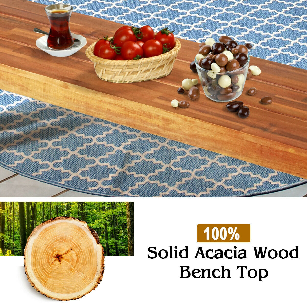 Acacia Wood Dining Benches Set of 2 for Patio
