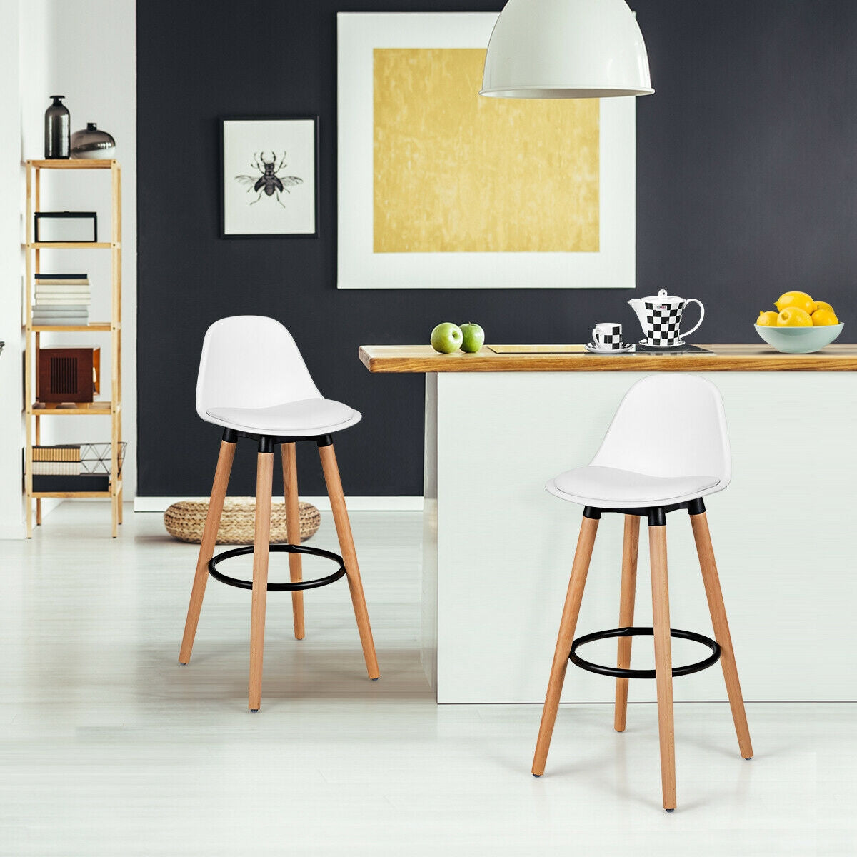 Mid Century Bar Stool Set of 2 with Padded Seat - 28.5"