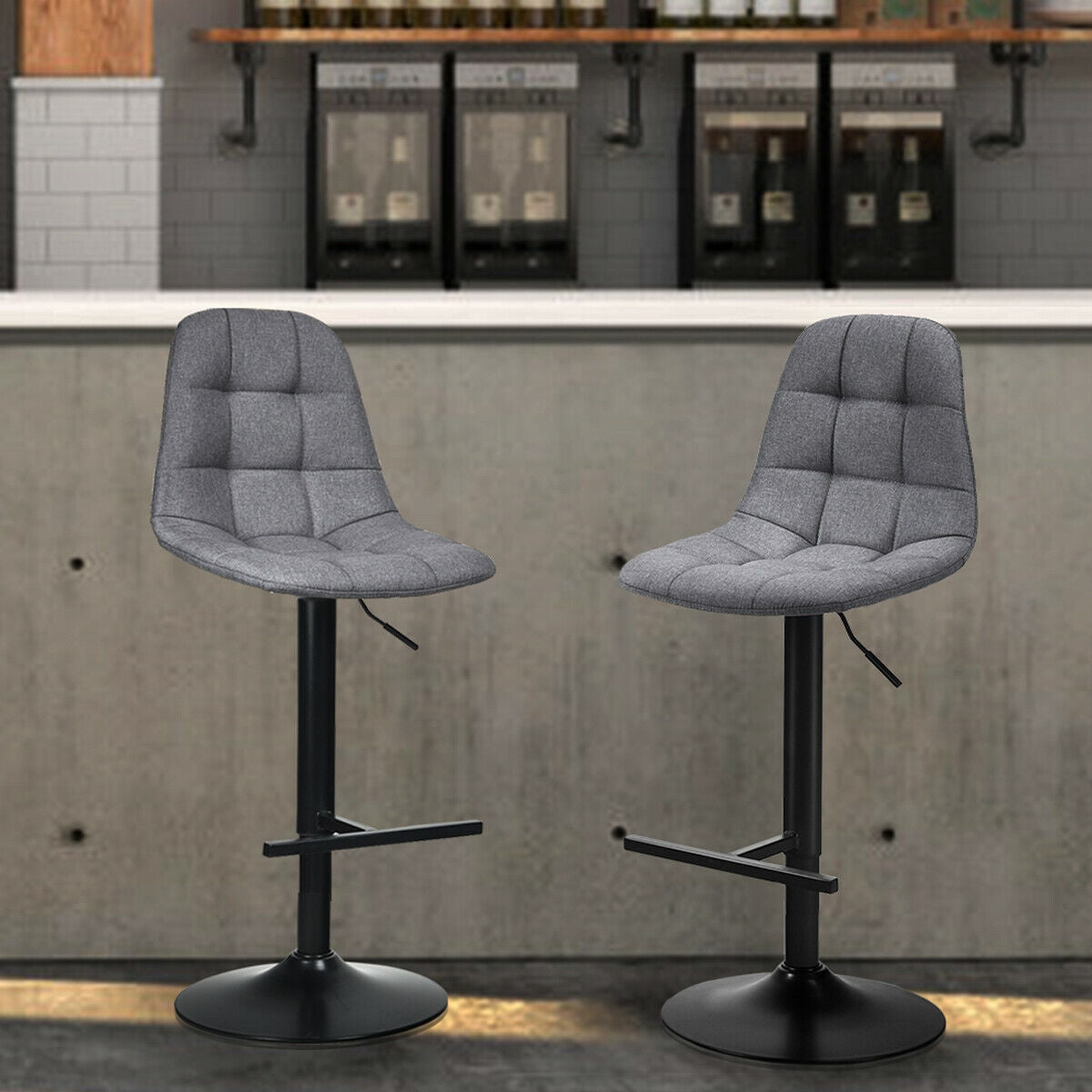 Adjustable Swivel Bar Stools Set of 2 - Gray Linen