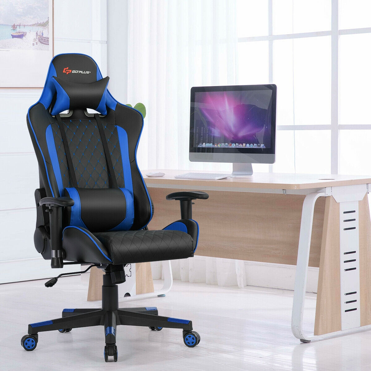 Gaming Chair with Massage Lumbar Support and Headrest